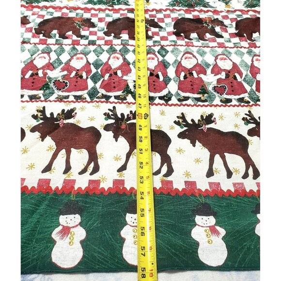 VTG Christmas Tablecloth Bear Moose Santa Snowman Country Farmhouse Cabin READ - Picture 8 of 11